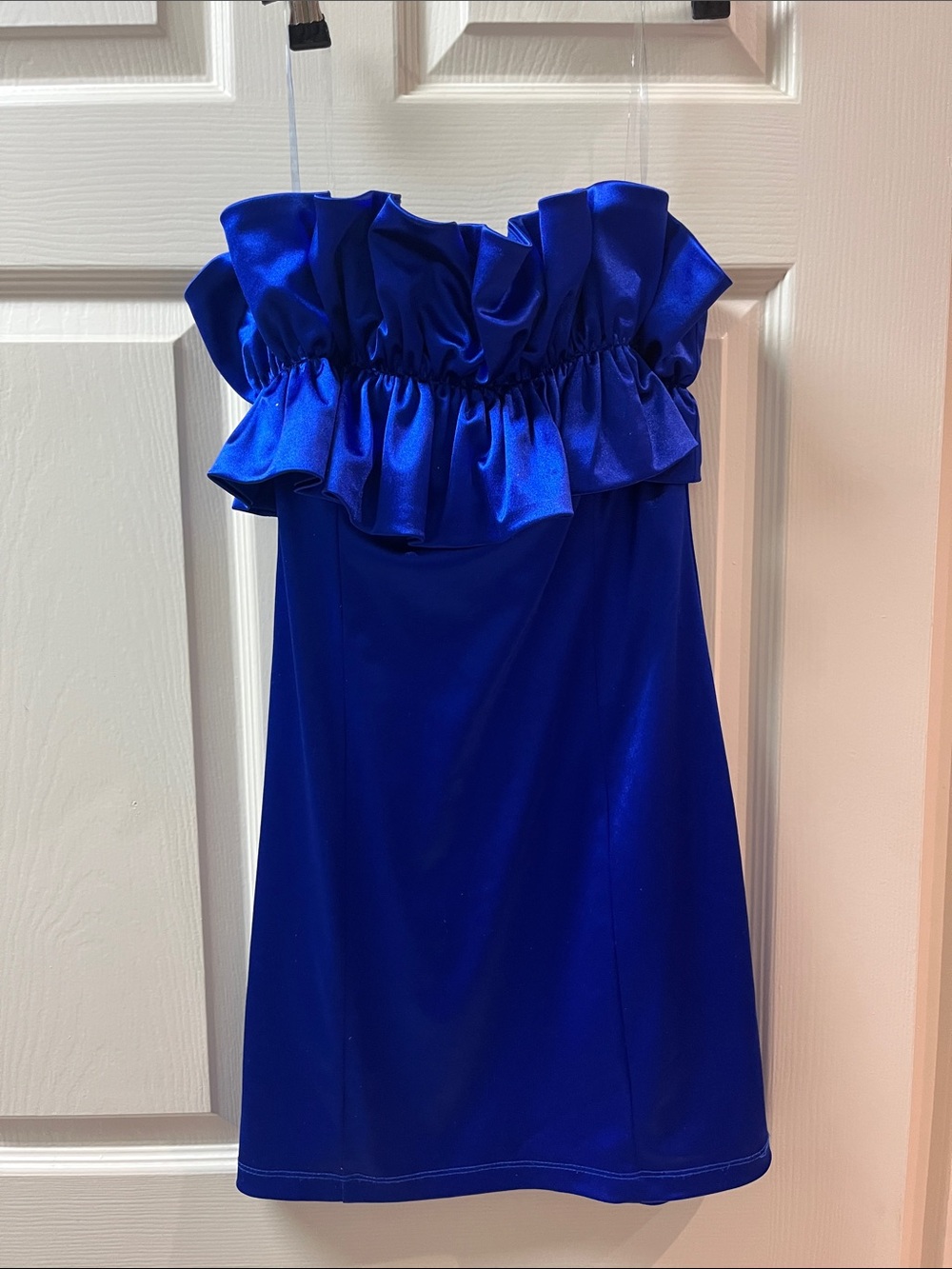 Strapless Ruffled Cocktail Dress in Electric Blue